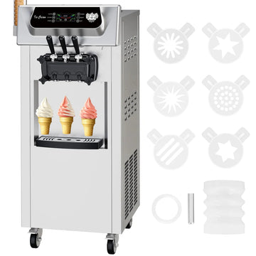 Garvee Commercial Soft Serve Ice Cream Machine Silver 3 Flavours 54 x 70 x 137 cm Freestanding 2200W LED Panel