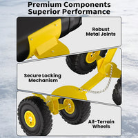 Garvee 36 Inch Snow Pusher Heavy Duty Steel Snow Shovel with Wheels Adjustable Handle for Driveway and Pavement