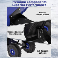 Garvee 36 Inch Snow Pusher with Wheels Heavy Duty Rolling Snow Shovel Adjustable Metal Blade for Driveway and Pavement