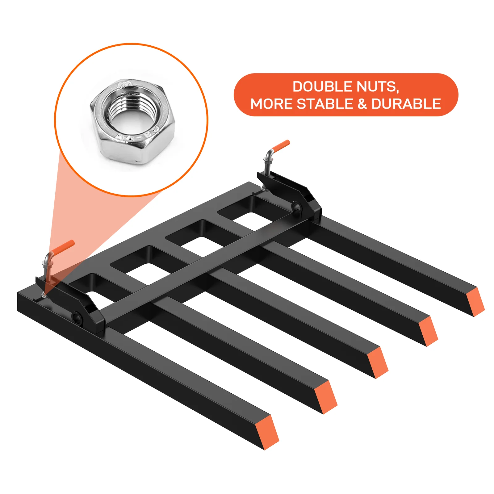 Garvee Clamp-On Debris Forks for 48" Tractor Bucket – 2500 lbs Heavy Duty Pallet Forks with 5 Reinforced Tines – Durable Loader Attachments – Skid Steer Accessories – Easy Installation – Black+Orange