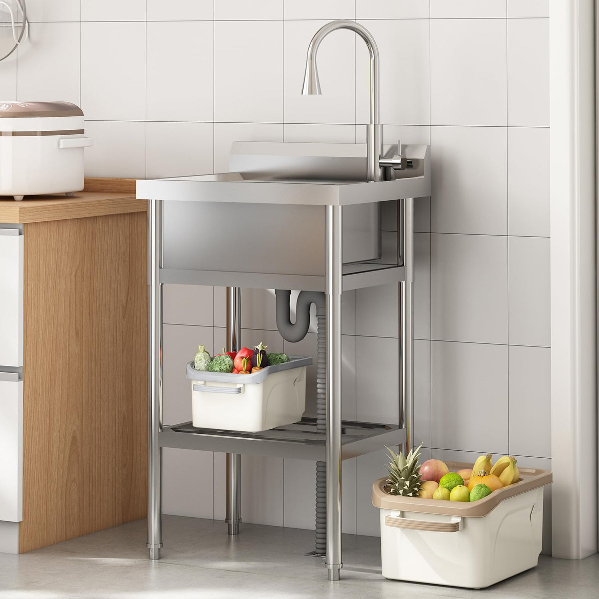 Garvee Edelstahl-Spültisch mit Einzelbecken Armatur und Unterablage