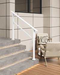 GARVEE White Outdoor Handrail for 3 Steps, Heavy Duty Metal Stair Railing with Installation Kit for Porch, Concrete or Wooden Steps, 95 x 21.7 x 9.5 cm