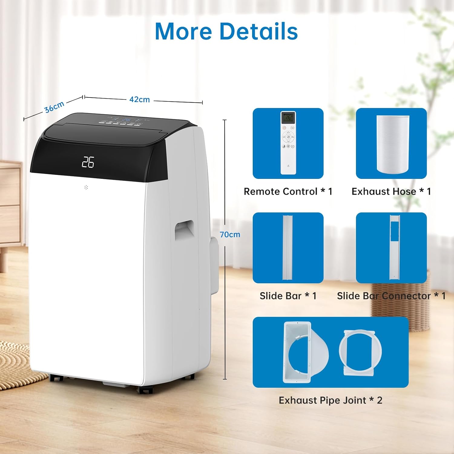 Garvee 12000 BTU Portable Air Conditioner 4-in-1 Cooling Heating Dehumidifier and Fan Unit 39.6x46x86.5 cm White