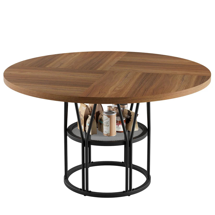 Garvee Space Saving 120 cm Round Wooden Dining Table Modern Kitchen Dinner Table Freestanding Small Space Wooden Furniture Table Only Brown