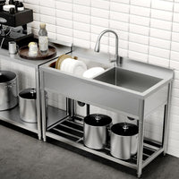 GARVEE Stainless Steel Single Basin Utility Sink, Freestanding Commercial Prep Sink with Tap & Shelf for Garden, Garage & Catering