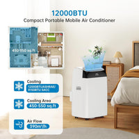 Garvee 12000 BTU Portable Air Conditioner 3-in-1 Cooling Dehumidifier and Fan Unit 45.3x39.7x86 cm White