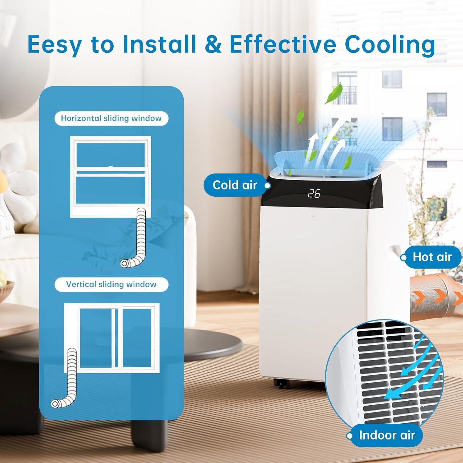 Garvee 12000 BTU Portable Air Conditioner 3-in-1 Cooling Dehumidifier and Fan Unit 45.3x39.7x86 cm White