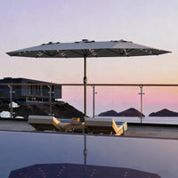Garvee Grey Premium 450cm Oversized Patio Umbrella with Heavy Duty Base Large Garden Sun Shading Parasol Windproof Crank Market Umbrella for Outdoor Deck Pool