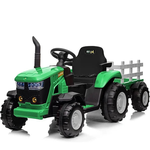 Garvee 12V Kids Ride On Electric Tractor Toy Car 2x35W Motor Battery Powered Utility Ride-On Vehicle with Trailer 159x65x55 cm Green
