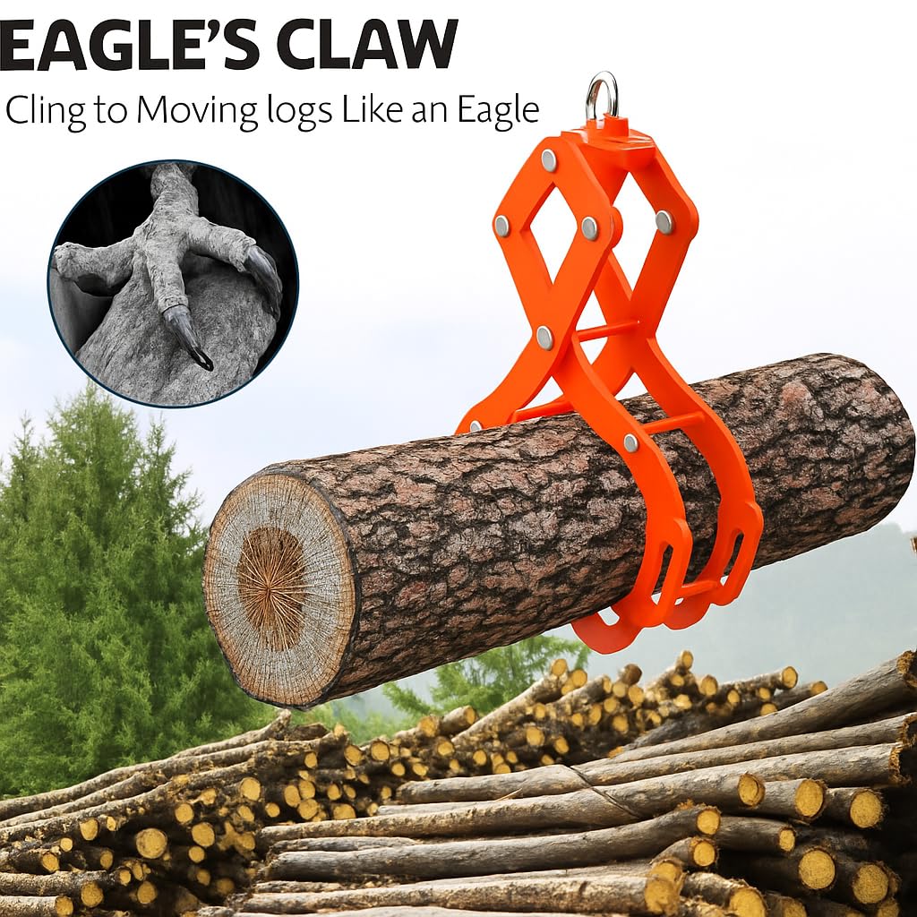 Garvee 91cm Log Tongs, 4 Claw Heavy Duty 1.5 Ton Log Grabber for Tractors, Forklifts & ATVs - High Visibility Skidding Tongs, Orange