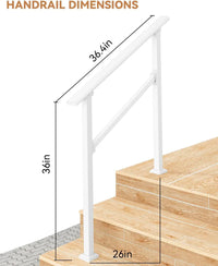 GARVEE White Outdoor Handrail for 3 Steps, Heavy Duty Metal Stair Railing with Installation Kit for Porch, Concrete or Wooden Steps, 95 x 21.7 x 9.5 cm