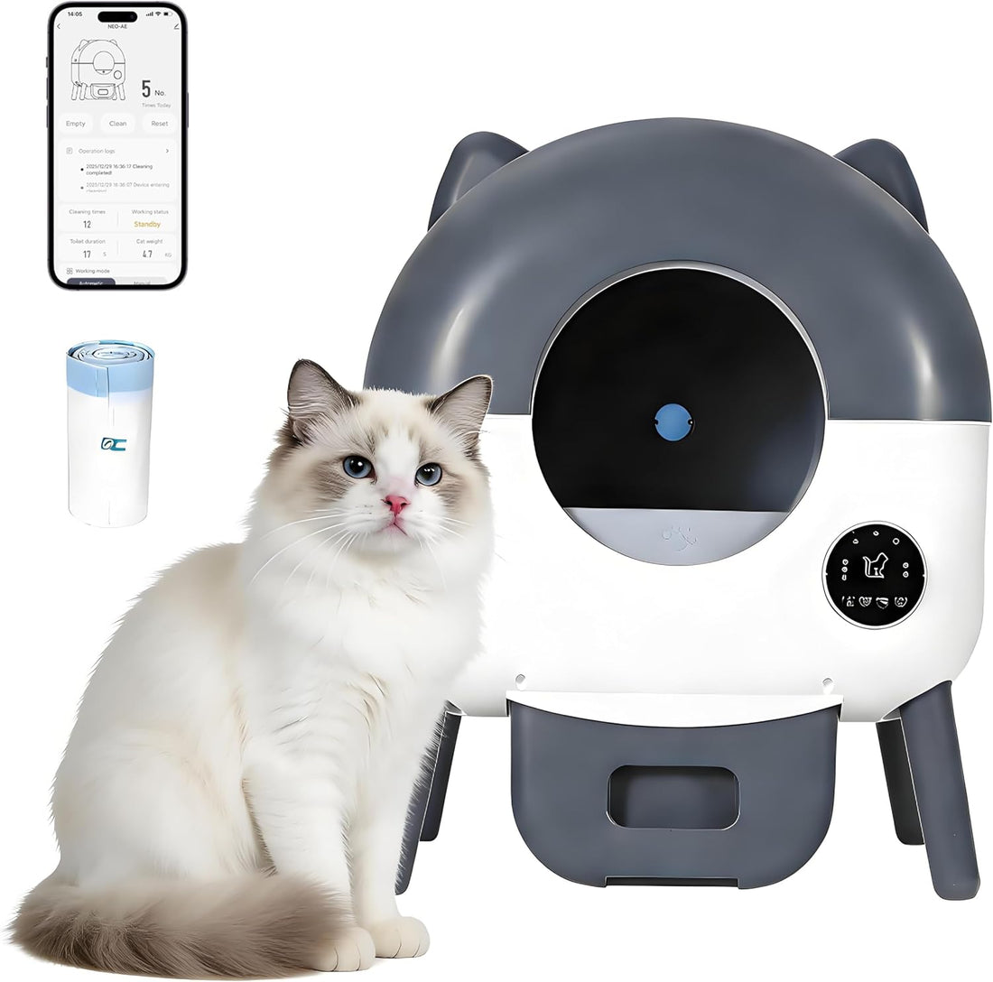 Garvee Automatic Self-Cleaning Cat Litter Box – 66L Large Capacity, Smart App Control, Adjustable Ambient Lights, Anti-Pinch Safety, Ideal for Multiple Cats – Includes Trash Bag, UK - Dark Gray