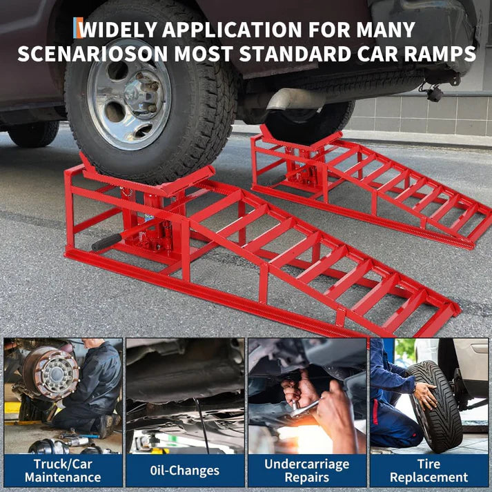 Garvee 2pc 5 Tonne Hydraulic Car Ramps 5000kg Heavy Duty Vehicle Lifts Adjustable Height 25cm to 38cm Ideal for Oil Changes Low Profile Saloons SUVs and Vans Red