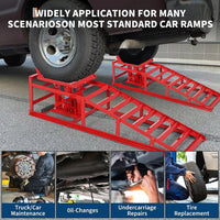 Garvee 2pc 5 Tonne Hydraulic Car Ramps 5000kg Heavy Duty Vehicle Lifts Adjustable Height 25cm to 38cm Ideal for Oil Changes Low Profile Saloons SUVs and Vans Red