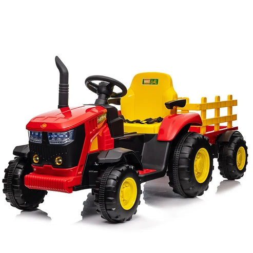 Garvee 12v Kids' Electric Ride-on Tractor with Detachable Trailer, Dual 35W Motors, Parent Remote, Bluetooth Music, Rechargeable Battery, Red, Ages 3+, Outdoor Play