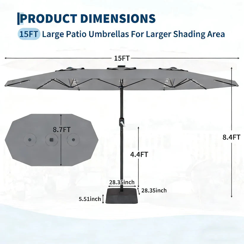 Garvee Grey Premium 450cm Oversized Patio Umbrella with Heavy Duty Base Large Garden Sun Shading Parasol Windproof Crank Market Umbrella for Outdoor Deck Pool