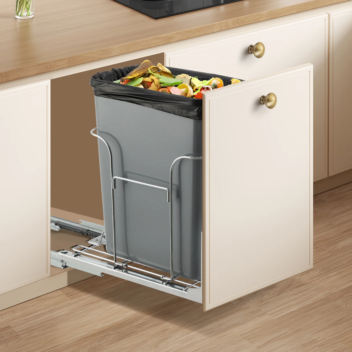 Garvee Pull Out Kitchen Waste Recycling Bin 33.1 L 35.0 qt Capacity with Full Extension Runners for Under Cabinet Cupboard Space Saving