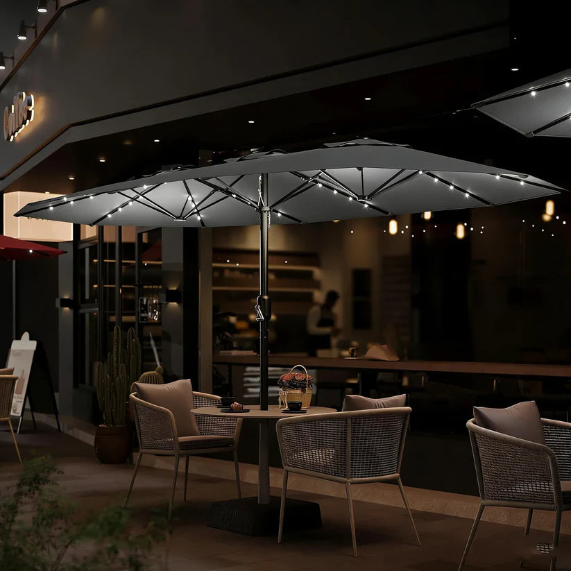 Garvee Grey Premium 450cm Oversized Patio Umbrella with Heavy Duty Base Large Garden Sun Shading Parasol Windproof Crank Market Umbrella for Outdoor Deck Pool