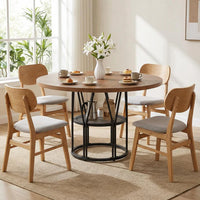 Garvee Space Saving 120 cm Round Wooden Dining Table Modern Kitchen Dinner Table Freestanding Small Space Wooden Furniture Table Only Brown