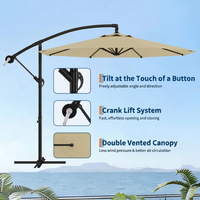 Garvee Diameter 300 cm Khaki Aluminium 360 Degree Rotating Cantilever Parasol with Crank Adjustable Tilt Cross Base and UV50 Protection for Garden Patio