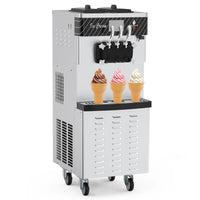 Garvee Commercial Soft Serve Ice Cream Machine Silver 3 Flavours 54 x 71 x 140 cm Pre Cooling Air Puffing 2450W