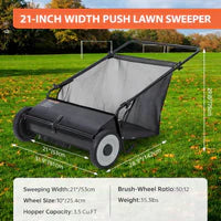 Garvee Push Lawn Sweeper 21-Inch Width Enhanced 4-Brush System Heavy Duty Steel Frame Black for Yard and Garden Cleanup