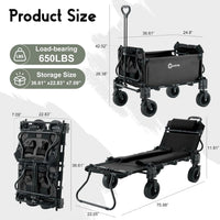 Garvee Black 2 in 1 Foldable Festival Trolley Camping Wagon 295 kg  Capacity Converts to Bench Seat and Lounge Chair with Adjustable Handle All Terrain Wheels and Carbon Steel Frame