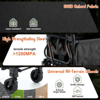 Garvee Black 2 in 1 Foldable Festival Trolley Camping Wagon 295 kg  Capacity Converts to Bench Seat and Lounge Chair with Adjustable Handle All Terrain Wheels and Carbon Steel Frame