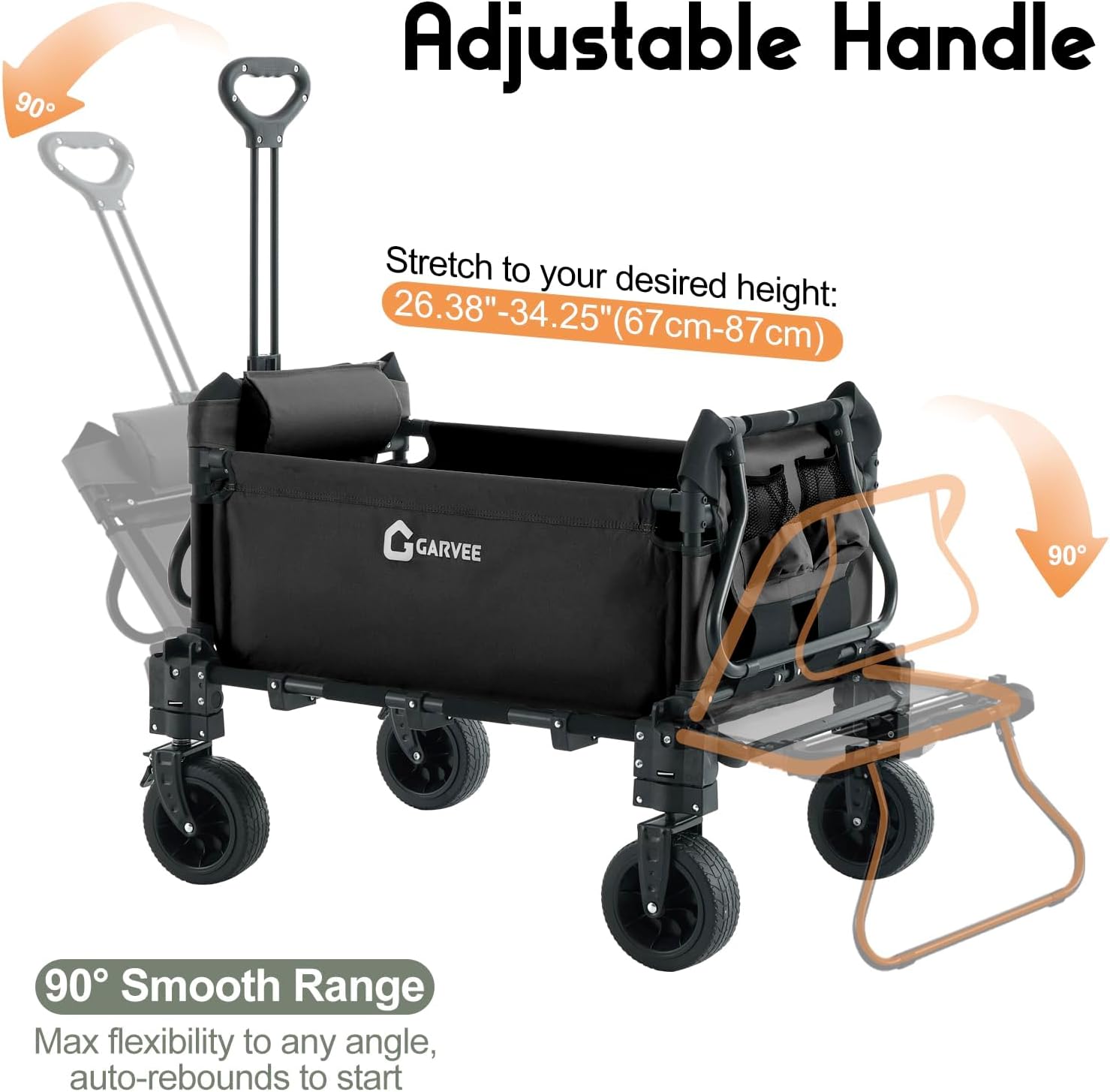 Garvee Black 2 in 1 Foldable Festival Trolley Camping Wagon 295 kg  Capacity Converts to Bench Seat and Lounge Chair with Adjustable Handle All Terrain Wheels and Carbon Steel Frame