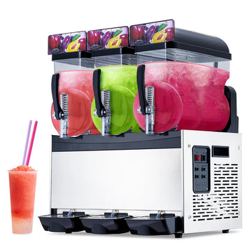 Garvee 45L Commercial Slush Machine, Triple Bowl 3 x 15L Frozen Drink & Granita Maker, 230V Self-Cleaning
