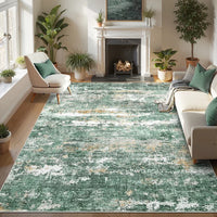 GARVEE Large Area Rug 160x230cm Green Abstract Vintage Carpet Soft Low Pile Stain-Resistant Comfortable Floor Mat Living Room Bedroom