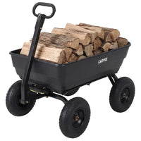 GARVEE 544kg (1200lbs) Heavy Duty Garden Tipping Trolley Quick Release Poly Tub Dump Cart Steel Frame Pneumatic Tyres Wheelbarrow Black