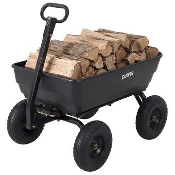 GARVEE 544kg (1200lbs) Heavy Duty Garden Tipping Trolley Quick Release Poly Tub Dump Cart Steel Frame Pneumatic Tyres Wheelbarrow Black