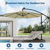 Garvee 300 cm Cantilever Garden Parasol with Base 40 Solar LED Lights UPF 50 Plus UV Protection Waterproof Canopy 8 Wind Resistant Ribs Crank Handle and Tilt Function for Patio Decking and Pool,Off White