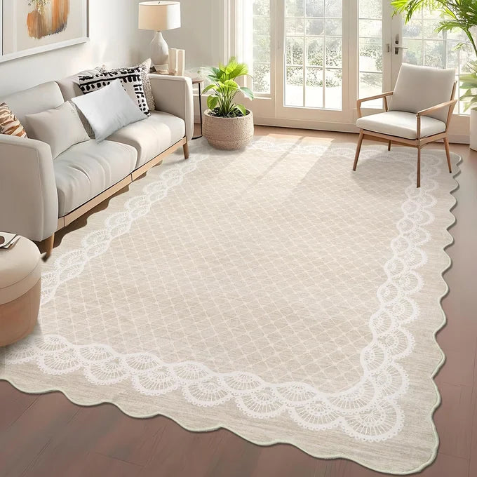 Garvee 160×230 Cm Modern Area Rug with Regular Wavy Scalloped Edges, Skin-Friendly Soft Tufted Carpet, Washable, Non-Slip Backing, Ideal for Living Room & Bedroom