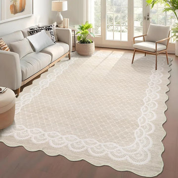 Garvee 160×230 Cm Modern Area Rug with Regular Wavy Scalloped Edges, Skin-Friendly Soft Tufted Carpet, Washable, Non-Slip Backing, Ideal for Living Room & Bedroom