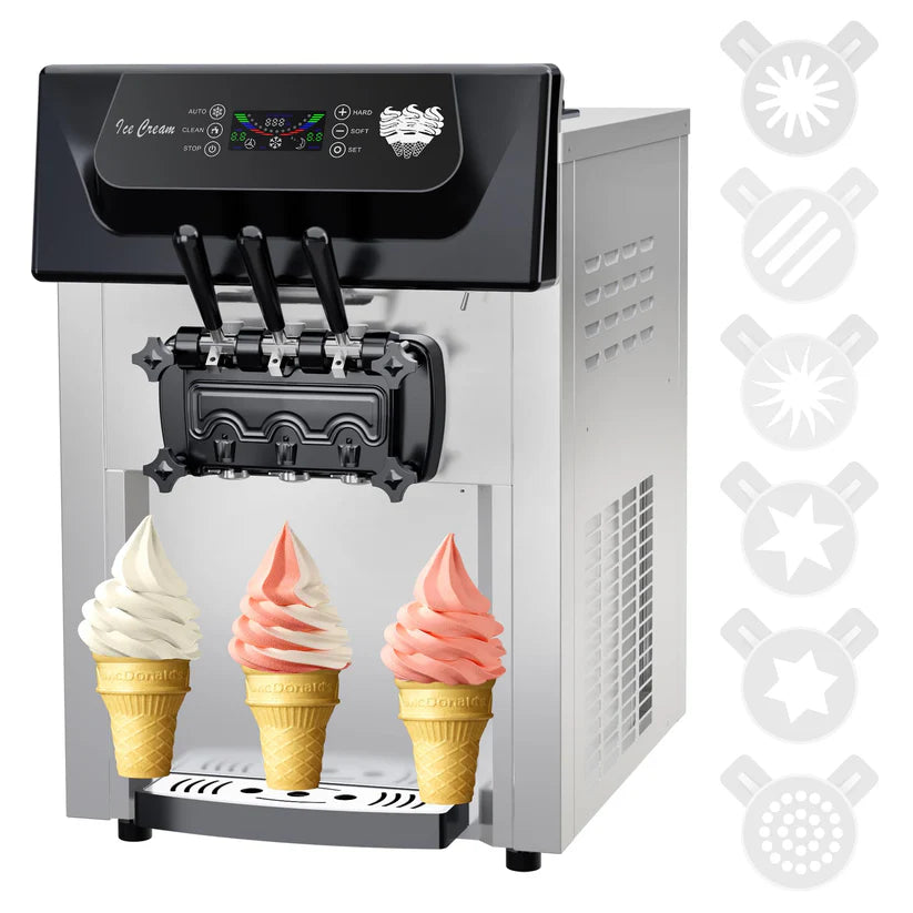 Garvee 2200W Commercial 3-Flavor Soft Serve Ice Cream Machine, 5.3-7.4 Gal/Hr, LCD Touch Screen, Auto Cleaning for Home, Snack Bars & Restaurants (Without Pre-Chill)