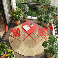 Garvee Red Foldable Metal Garden Bistro Set 3 Piece Table and Chairs Outdoor Furniture No Assembly Required for Balcony Patio and Terrace