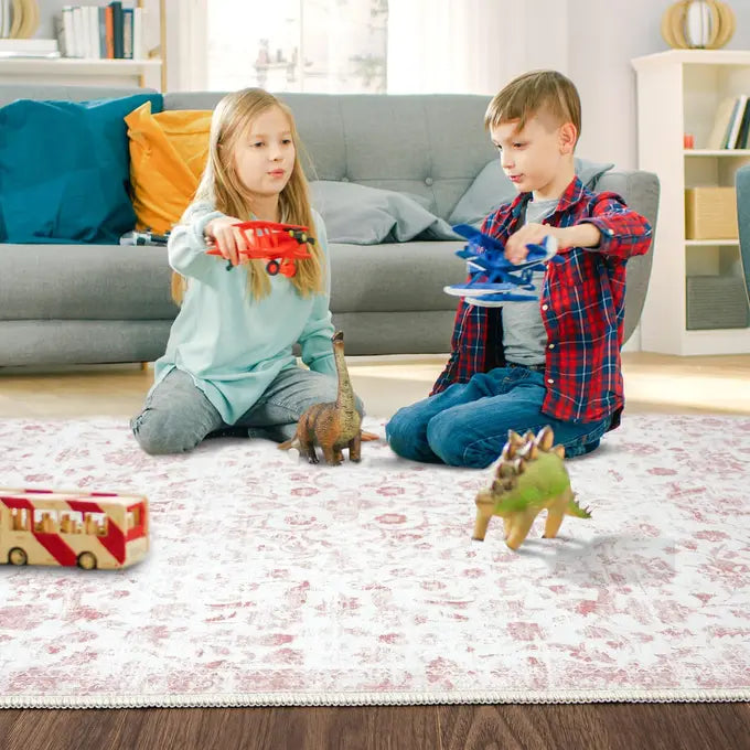 GARVEE 160x230cm Washable Area Rug Non-Slip Vintage Oriental Carpet Soft Modern Boho Stain Resistant Mat for Living Room Bedroom,Pink