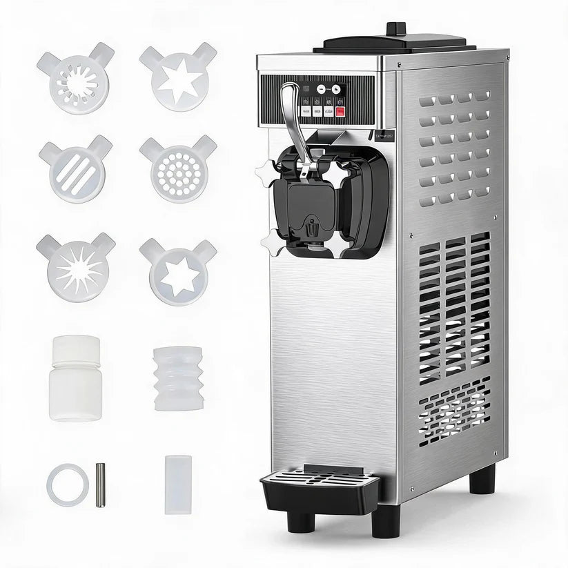 Garvee Commercial Soft Serve Ice Cream Maker 1100W 7L Hopper, 5.8Gal/H Output for Restaurants, Food Trucks, Cafes & Parties (Sleek White, Easy-Clean)