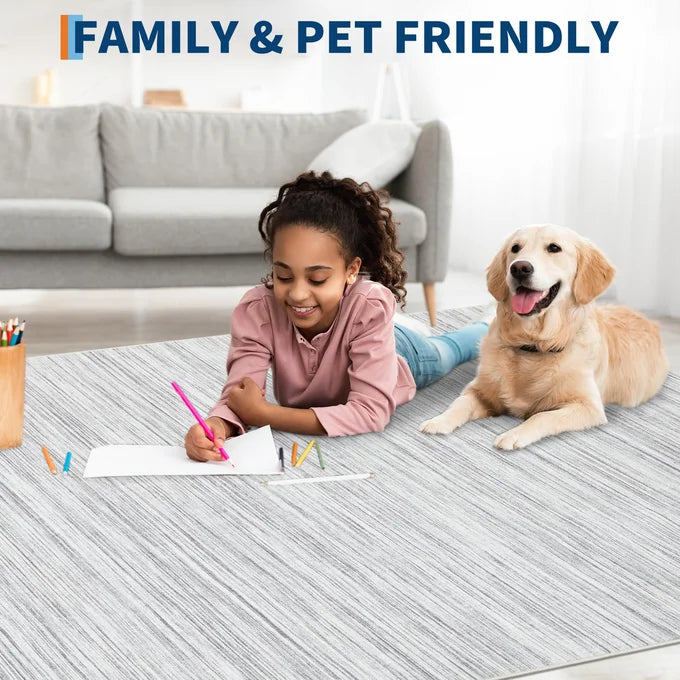 GARVEE 120x170cm (47x67in) Washable Durable Woven Minimalist Runner Rug Soft Short Pile Non Shedding Hallway Living Room Grey