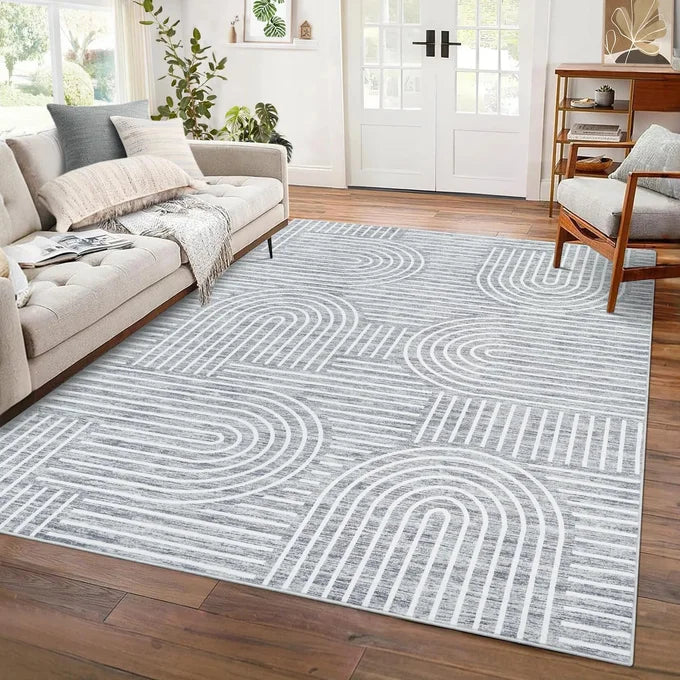 Garvee Living Room Carpet 240x340cm Washable and Foldable Polyester Rug for Dining and Bedroom Grey