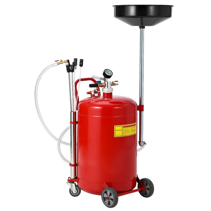 GARVEE 75.7L (20gal) Mobile Air Operated Waste Oil Drain Tank 38.1cm (15in) Adjustable Funnel Castors Tool Tray Garage Workshop Black