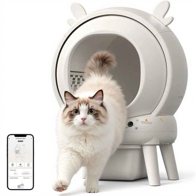 Garvee Self Cleaning Automatic Cat Litter Box Beige ABS Smart Pet Tray 50.9 x 48.6 x 67.1 cm