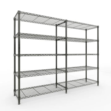 GARVEE Heavy Duty 5-Tier Wire Shelving Unit – 601kg Capacity, Adjustable Shelves, Steel Poles, Non-Slip Feet, Storage Organiser for Garage, Pantry & Kitchen, 40Dx180Wx179Hcm