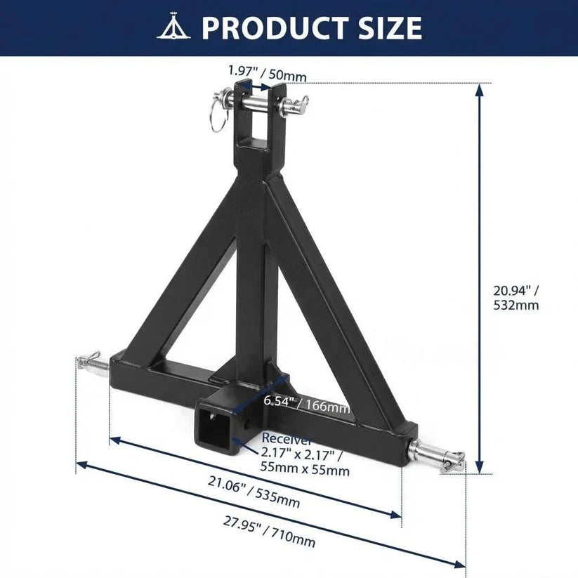 Garvee 3 Point Trailer Hitch 2" Receiver with Towing Ball & Hook Heavy Duty Cat.1 Steel Quick Hitch Attachment for Kubota Subcompact Tractor Farm Use