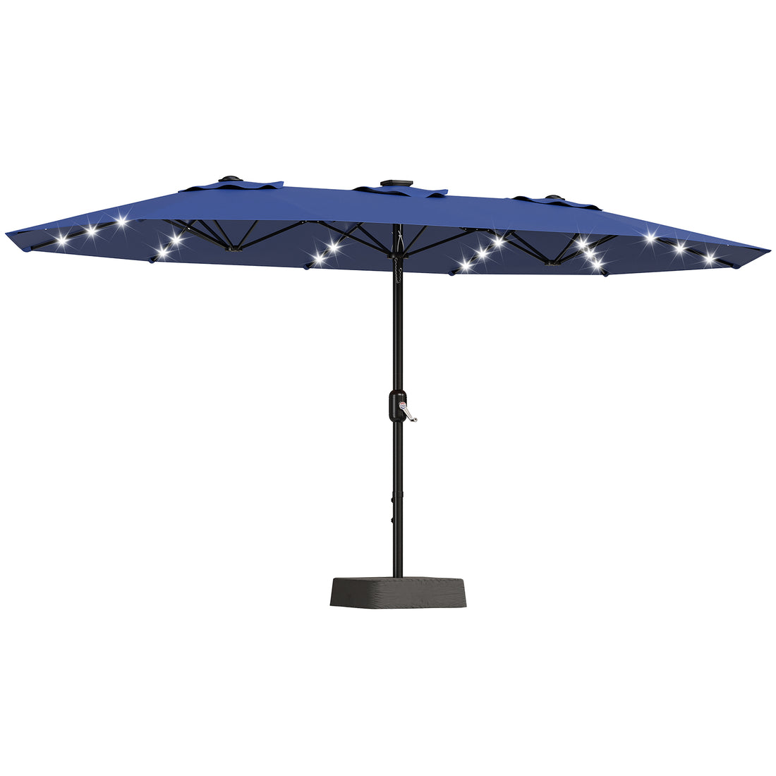 Garvee 4.57m 15ft Rectangular Solar Parasol with LED Lights and Base Included Large Garden Umbrella Crank Handle UV Protection for Patio Backyard Deck Poolside,Navy Blue