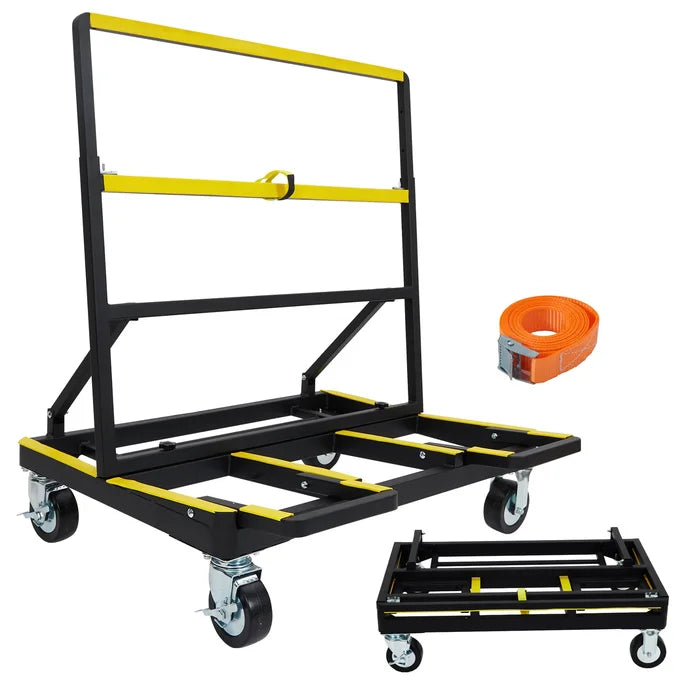 GARVEE Drywall Cart 1000kg Load Capacity Foldable Panel Trolley with Brakes Black & Yellow Sheetrock Plywood Ceramic Tile Dolly for Construction