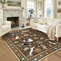 GARVEE Washable Area Rug 160x230cm Non-Slip Cat Floral Pattern Soft Pearl Velvet Carpet Low Pile Stain-Resistant Mat Living Room Bedroom