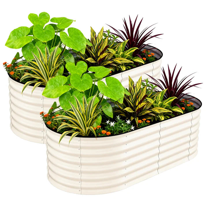 Garvee 2-Pack 183*91*61 cm Galvanised Metal Raised Garden Beds Large Deep Planter Boxes for Allotments, Vegetables & Flowers Beige
